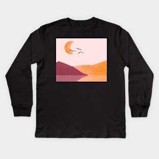 Modern minimalistic landscape with birds Kids Long Sleeve T-Shirt